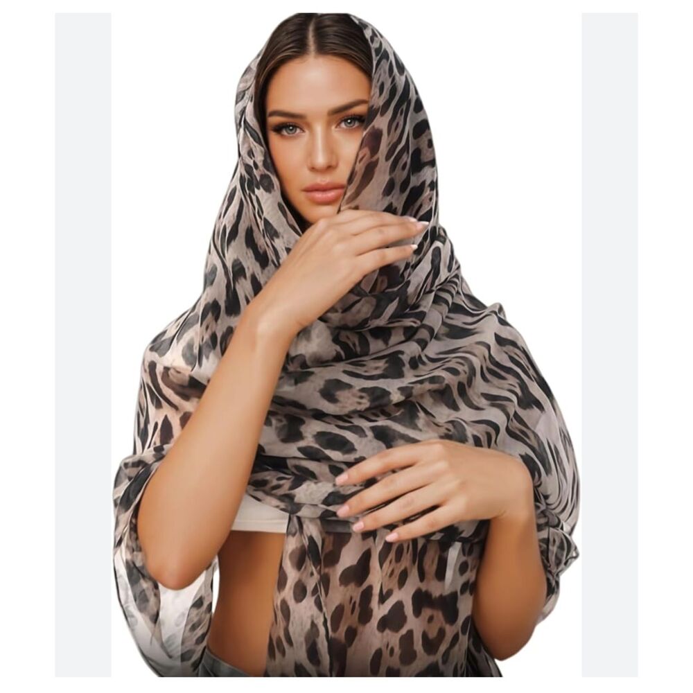 Leopard Print Scarf Sheer Lightweight Pink Trim Fashion Accessory